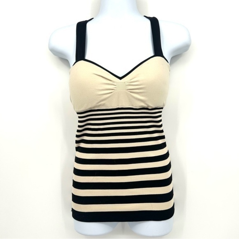 BEBE Size Medium/Large Black & Cream Striped Tank Top